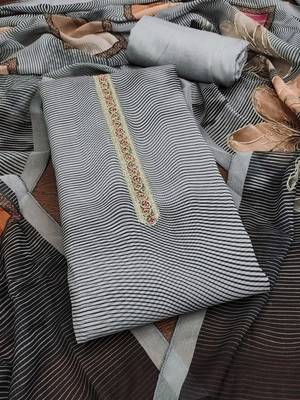 Grey printed organza churidar dress-materials 1