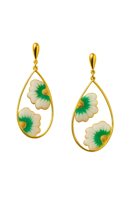 Jewelz gold-plated green & white floral earrings 3
