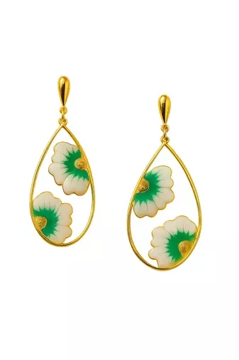 Jewelz gold-plated green & white floral earrings