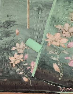 Green printed organza churidar dress-materials 2