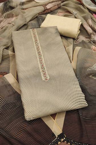 Peach printed organza semi stitched churidar dress-materials