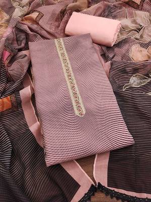 Pink printed organza churidar dress-materials 1