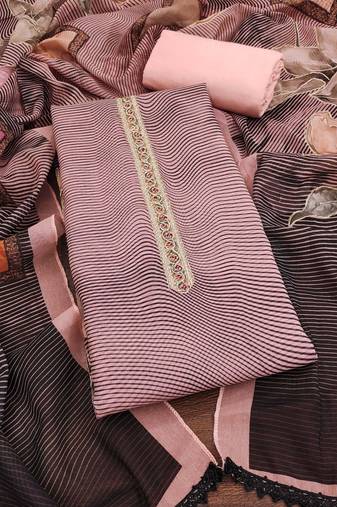 Pink printed organza semi stitched churidar dress-materials