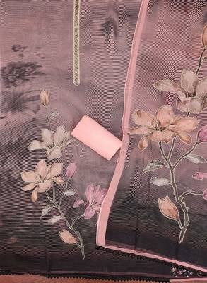 Pink printed organza churidar dress-materials 2