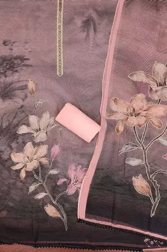 Pink printed organza churidar dress-materials