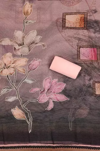 Pink printed organza churidar dress-materials