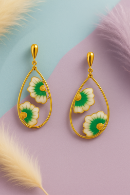 Jewelz gold-plated green & white floral earrings 4