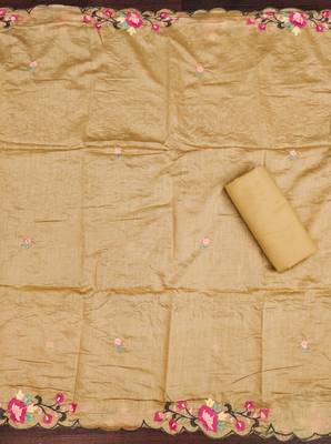 Beige thread embroidery silk blend churidar dress-materials 3