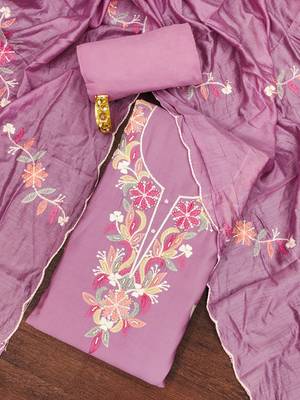 Pink thread embroidery silk blend churidar dress-materials 1