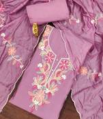 Pink thread embroidery silk blend semi stitched churidar dress-materials