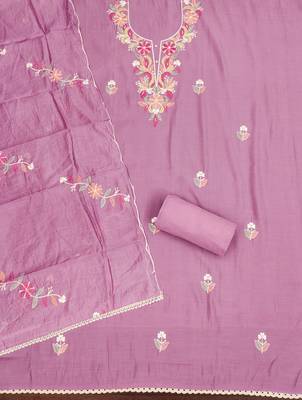 Pink thread embroidery silk blend churidar dress-materials 2