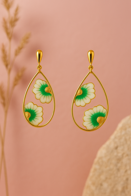 Jewelz gold-plated green & white floral earrings 5