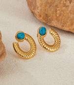Jewelz gold-tone textured hoop earrings with turquoise stone accent