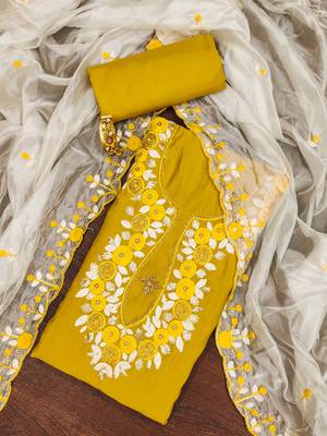 Mustard sequins silk blend churidar dress-materials 1