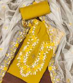 Mustard sequins silk blend semi stitched churidar dress-materials