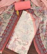 Peach self design organza semi stitched churidar dress-materials