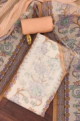 Orange self design organza semi stitched churidar dress-materials