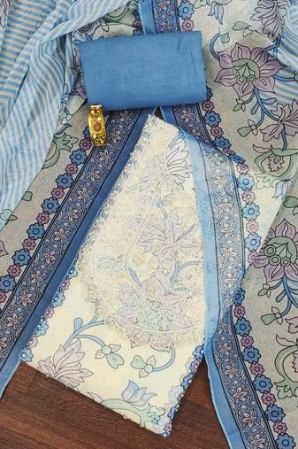 Teal self design organza semi stitched churidar dress-materials