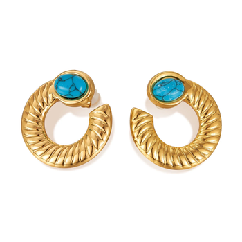 Jewelz gold-tone textured hoop earrings with turquoise stone accent 3