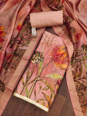Peach hand embroidery cotton churidar dress-materials 1