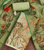 Green hand embroidery cotton semi stitched churidar dress-materials