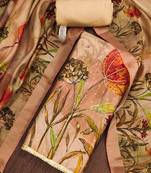 Beige hand embroidery cotton semi stitched churidar dress-materials