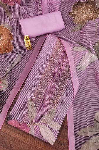 Pink printed organza semi stitched churidar dress-materials