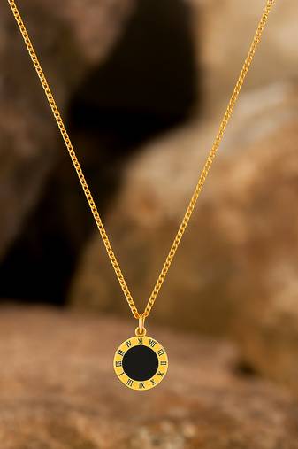 Jewelz black enamel round pendant necklace
