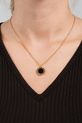 Jewelz black enamel round pendant necklace 2