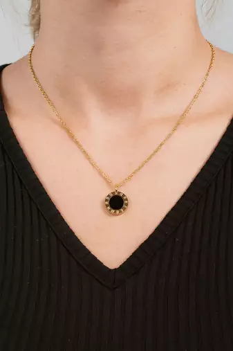 Jewelz black enamel round pendant necklace