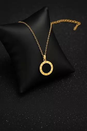 Jewelz black enamel round pendant necklace