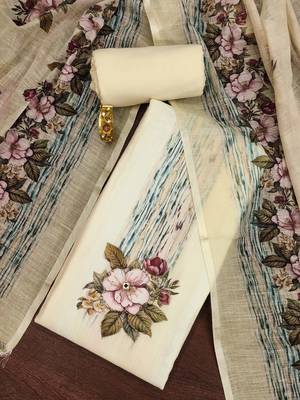 Off-white printed cotton churidar dress-materials 1