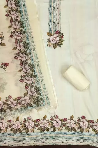 Off-white printed cotton churidar dress-materials