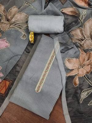 Grey printed organza churidar dress-materials 1