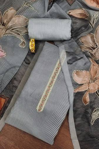 Grey printed organza semi stitched churidar dress-materials