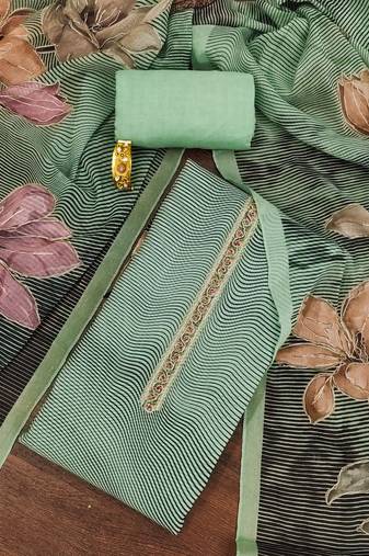 Green printed organza semi stitched churidar dress-materials