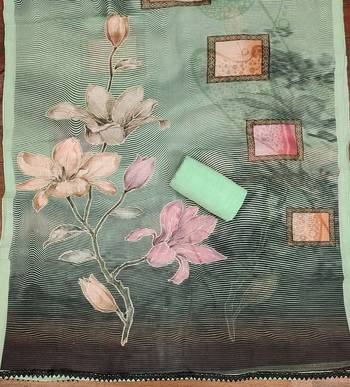 Green printed organza churidar dress-materials 3
