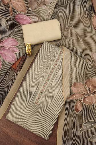 Peach printed organza semi stitched churidar dress-materials