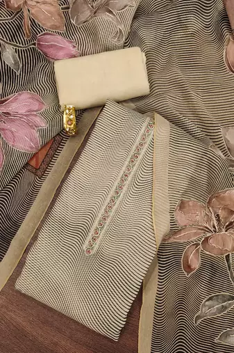 Peach printed organza semi stitched churidar dress-materials