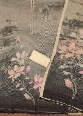 Peach printed organza churidar dress-materials 2