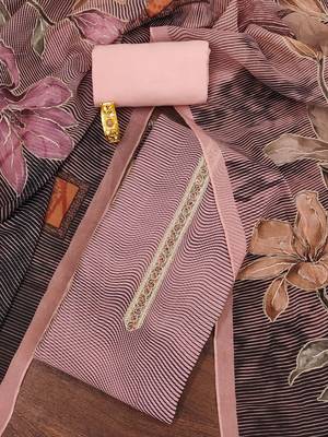 Pink printed organza churidar dress-materials 1