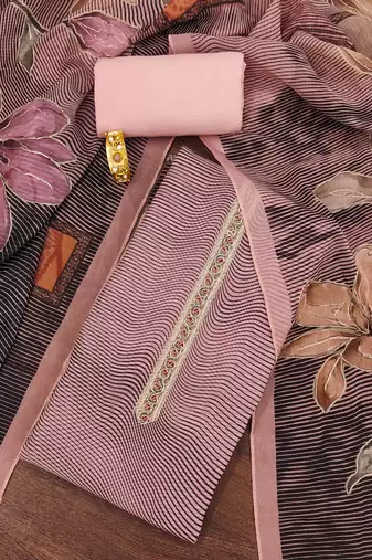 Pink printed organza semi stitched churidar dress-materials