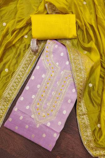 Lavender woven shimmer semi stitched churidar dress-materials