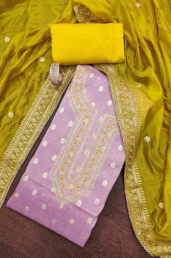 Lavender woven shimmer semi stitched churidar dress-materials
