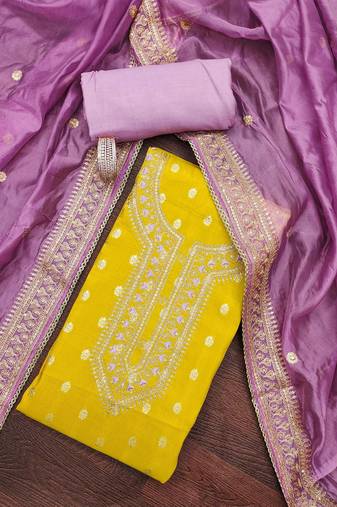 Yellow woven shimmer semi stitched churidar dress-materials