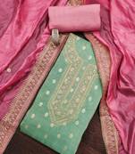 Green woven shimmer semi stitched churidar dress-materials