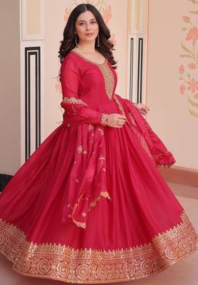 Pink zari & sequins embroidered georgette kurta & dupatta set 4