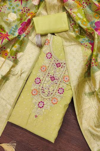 Lime woven cotton semi stitched churidar dress-materials