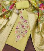 Lime woven cotton semi stitched churidar dress-materials