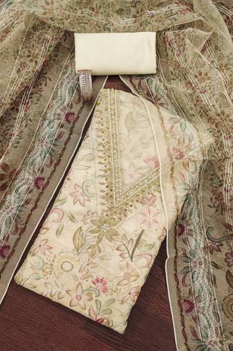 Off-white sequins organza semi stitched churidar dress-materials